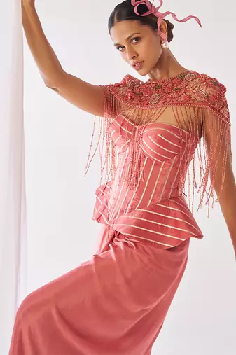 Rose pink embroidered organza co ord set