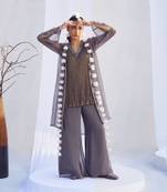 Lilac brown embroidered crepe co ord set