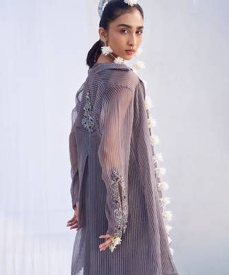 Lilac brown embroidered crepe co ord set 3