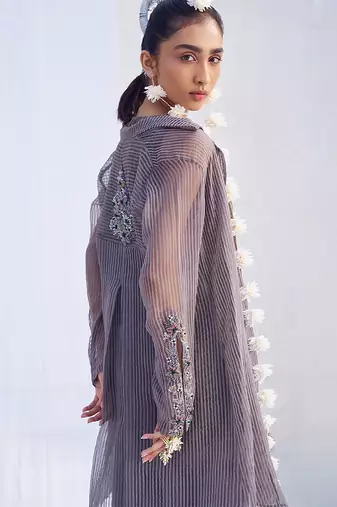 Lilac brown embroidered crepe co ord set