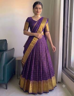  Wine Red Checkered silk blend Lehenga Choli with Traditional Zari Work 3