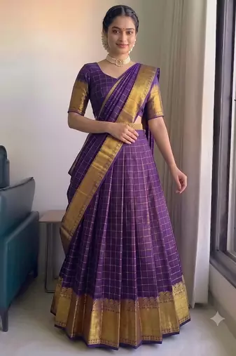  Wine Red Checkered Silk Lehenga Choli with Traditional Zari Work