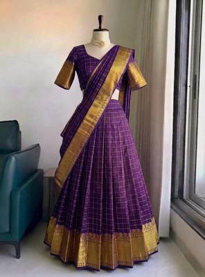  Wine Red Checkered silk blend Lehenga Choli with Traditional Zari Work 4