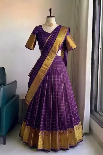  Wine Red Checkered Silk Lehenga Choli with Traditional Zari Work