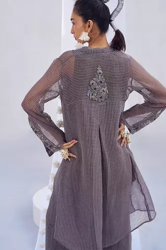 Lilac brown embroidered crepe co ord set