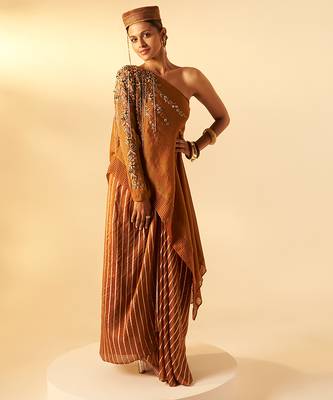 Rich brown embroidered crepe co ord set 1