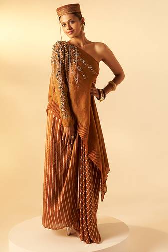 Rich brown embroidered crepe co ord set