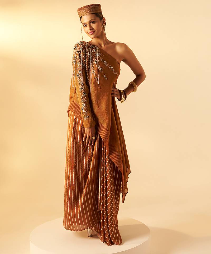 Rich brown embroidered crepe co ord set