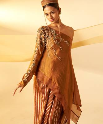 Rich brown embroidered crepe co ord set 2