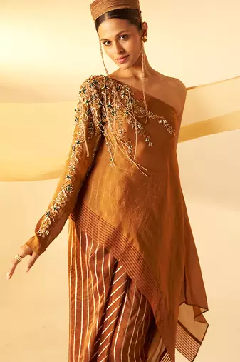 Rich brown embroidered crepe co ord set