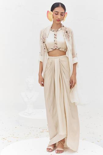 Ivory embroidered satin co ord set