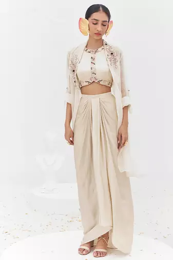 Ivory embroidered satin co ord set