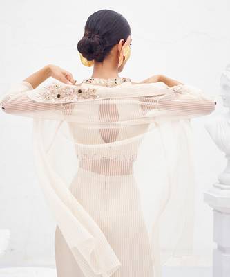 Ivory embroidered satin co ord set 2