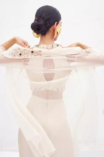 Ivory embroidered satin co ord set