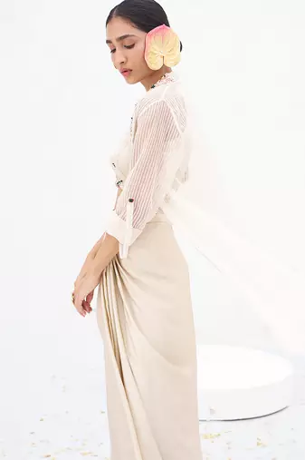 Ivory embroidered satin co ord set