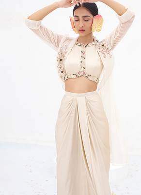 Ivory embroidered satin co ord set 4