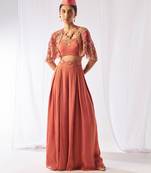 Peach hand embroidered crepe co ord set