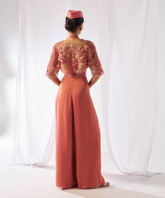 Peach hand embroidered crepe co ord set 4