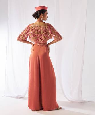 Peach hand embroidered crepe co ord set 5