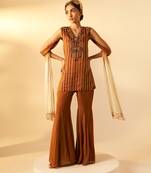 Rich brown embroidered organza co ord set