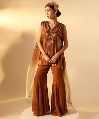Rich brown embroidered organza co ord set 4