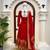 Red colour vichitra silk embroidered gown pant set with dupatta