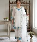 Blue colour embroidered faux georgette palazzo suit with dupatta