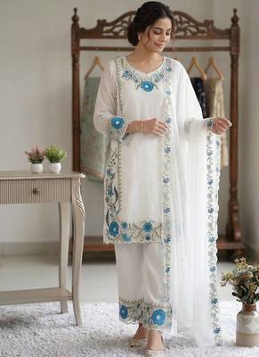 Blue colour embroidered faux georgette palazzo suit with dupatta 2