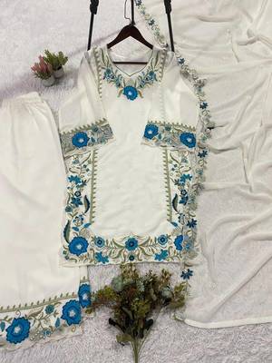 Blue colour embroidered faux georgette palazzo suit with dupatta 3
