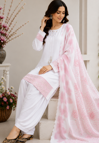 Light Pink Color Embroidery And Sequence Work Silk Blend Salwar Suit