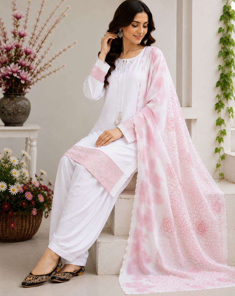 Light Pink Color Embroidery And Sequence Work Silk Blend Salwar Suit
