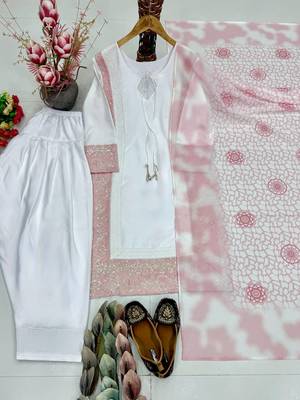 Light Pink Color Embroidery And Sequence Work Silk Blend Salwar Suit 5