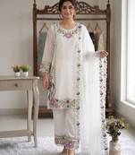 Pink colour embroidered faux georgette palazzo suit with dupatta