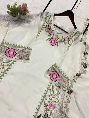 Pink colour embroidered faux georgette palazzo suit with dupatta 4