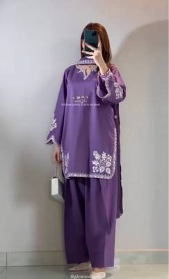 Lavender colour roman cotton farshi salwar suit with organza dupatta 1