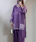 Lavender colour roman cotton farshi salwar suit with organza dupatta