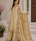 Chiku Color Embroidery And Sequince Work Silk Blend Salwar Suit