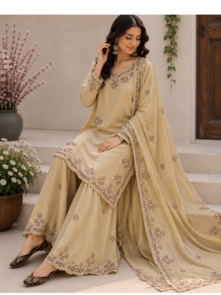 Chiku Color Embroidery And Sequince Work Silk Blend Salwar Suit 2
