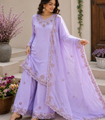 Lavender Color Embroidery And Sequince Work Silk Blend Salwar Suit
