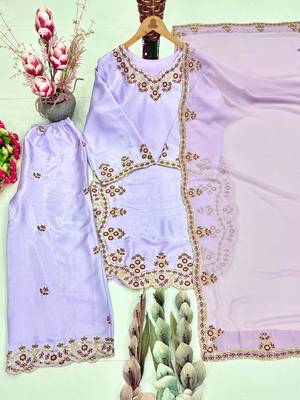 Lavender Color Embroidery And Sequince Work Silk Blend Salwar Suit 3