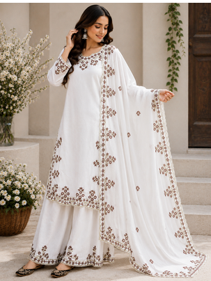 Off White Color Embroidery And Sequince Work Silk Blend Salwar Suit 2