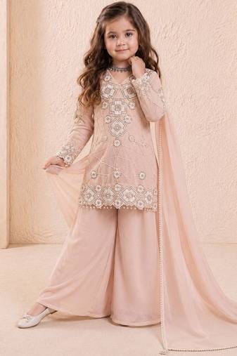 Designer party wear look kids top palazzo & dupatta set