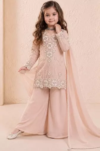 Designer party wear look kids top palazzo & dupatta set