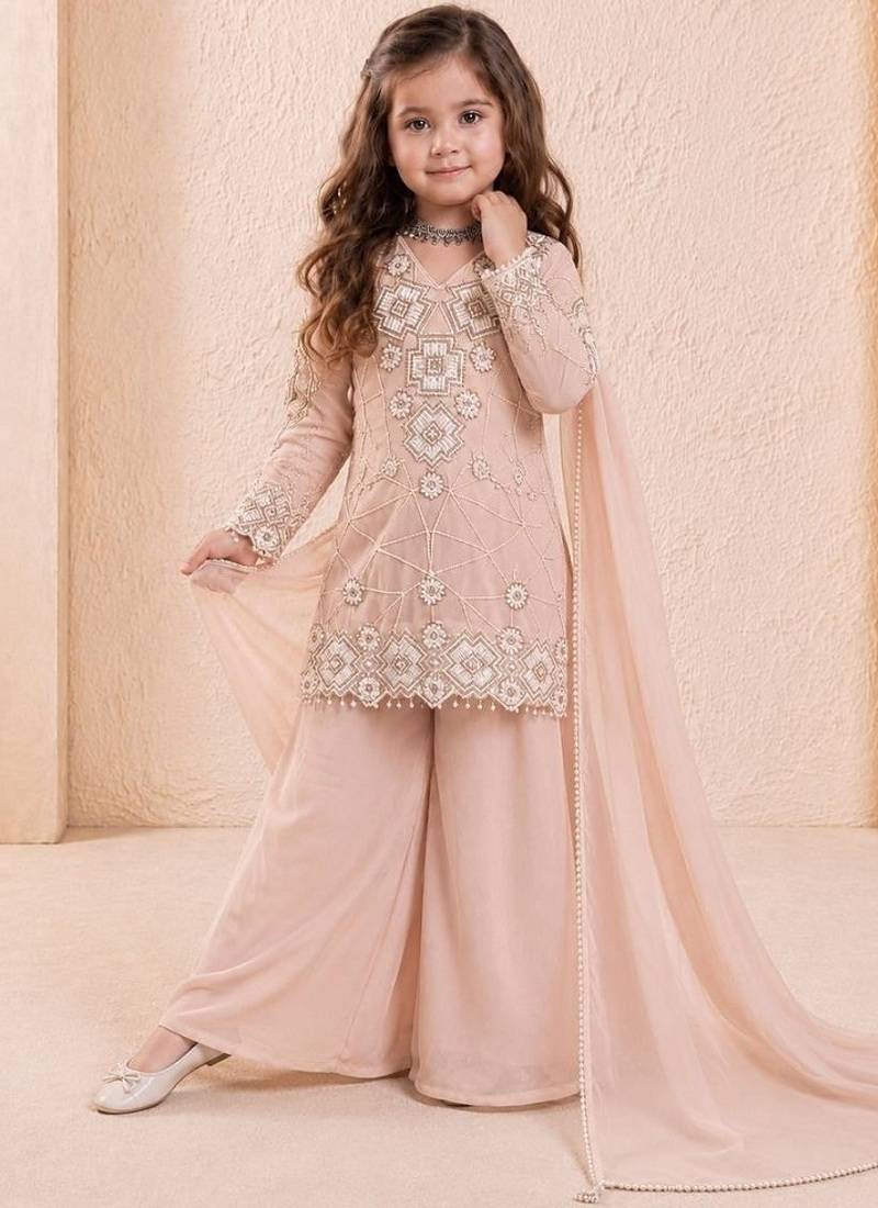 Designer party wear look kids top palazzo & dupatta set