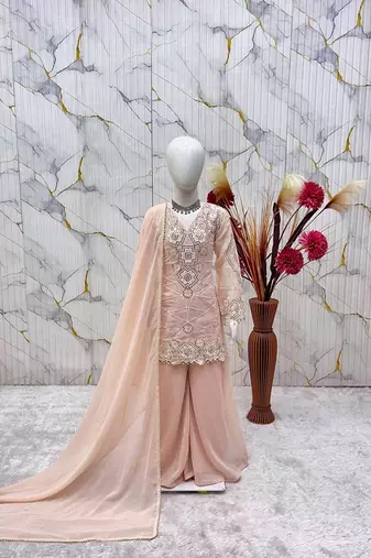 Designer party wear look kids top palazzo & dupatta set