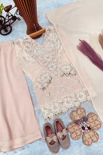 Designer party wear look kids top palazzo & dupatta set