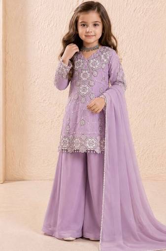 Designer party wear look kids top palazzo & dupatta set