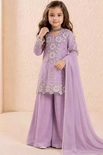 Designer party wear look kids top palazzo & dupatta set