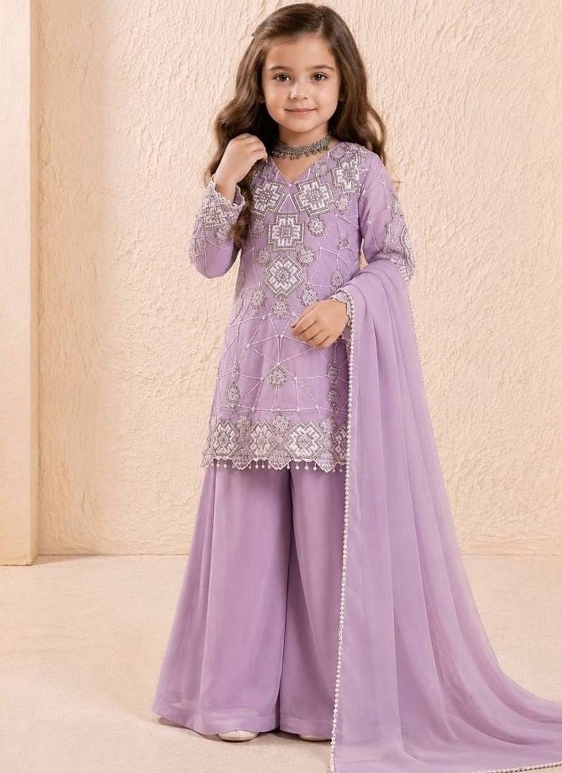 Designer party wear look kids top palazzo & dupatta set