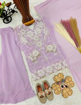 Designer party wear look kids top palazzo & dupatta set 3